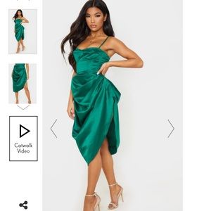 Prettylittlething corset top and ruche skirt green